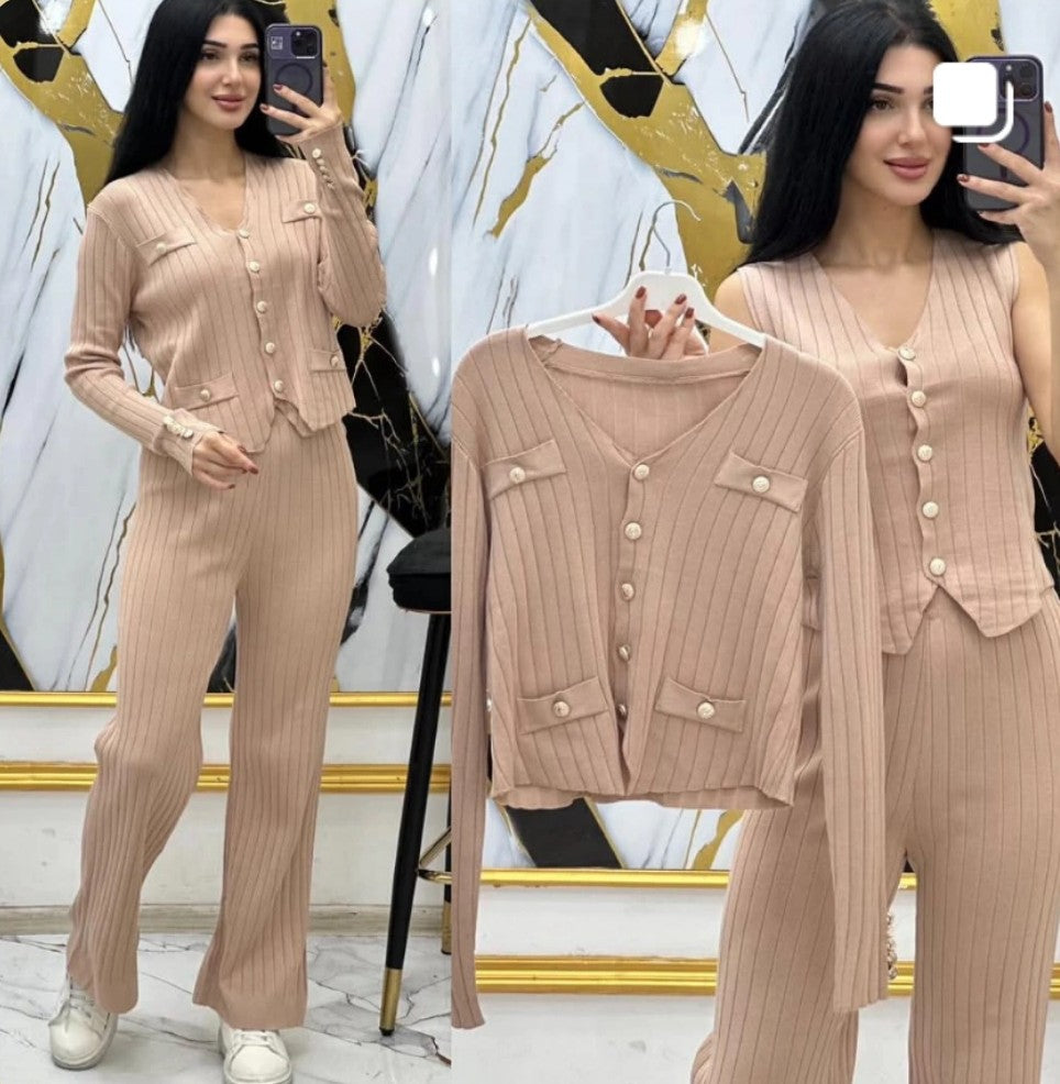Knitted Vest & Wide Leg Pants Set
